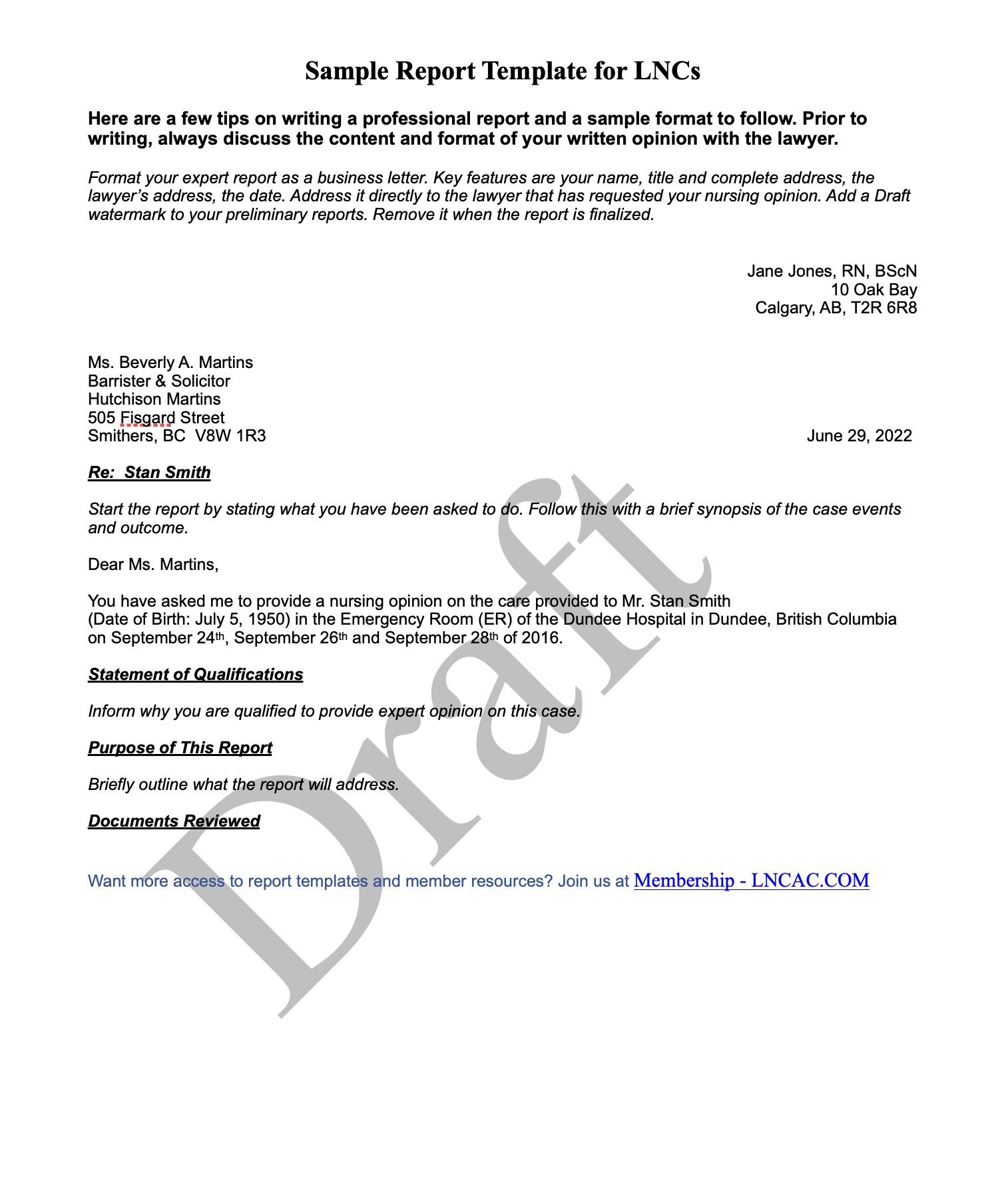 Sample Report template LNCAC